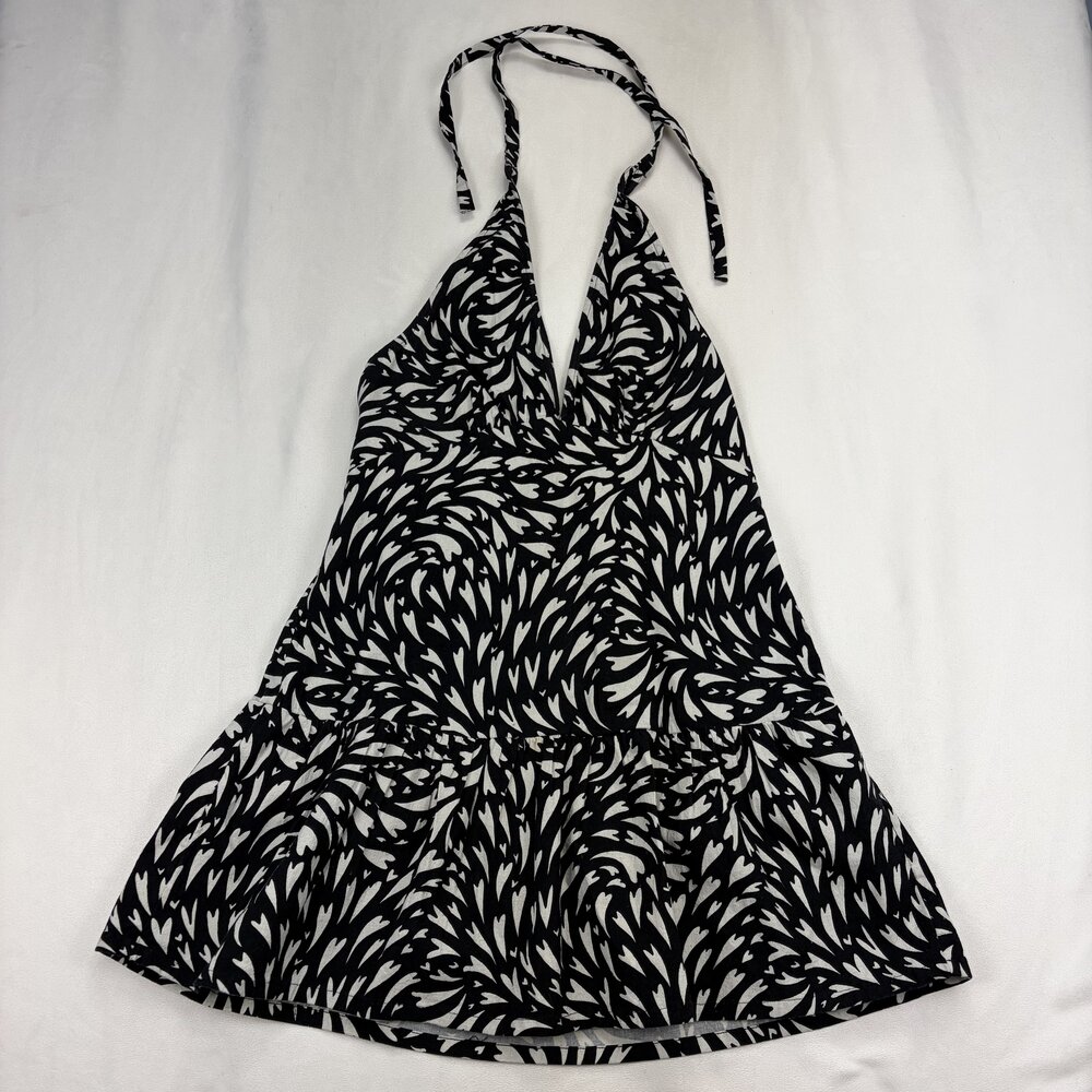 Free‎ People Halter Backless Ruffle Hem Mini Dress Black/White L - Picture 2 of 11